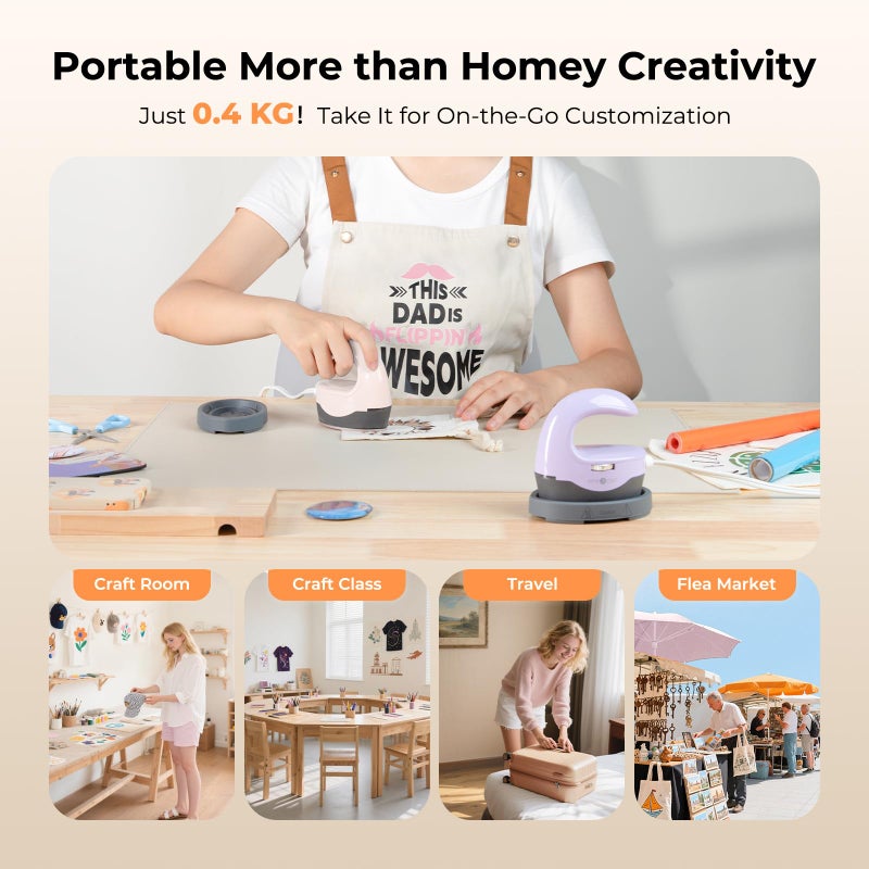 HTVRONT Heat Press H1 Mini Heat Press Machine, Small Heat Press Portable Iron Press Machine for T Shirts, Hats, Heating Transfer Projects (H1 Pink) - Image 3