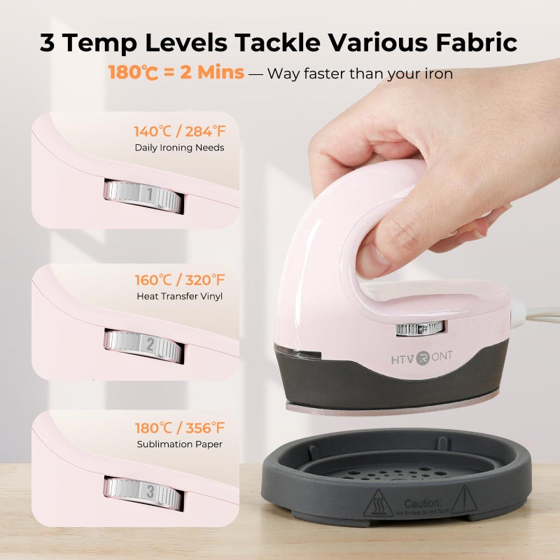 HTVRONT Heat Press H1 Mini Heat Press Machine, Small Heat Press Portable Iron Press Machine for T Shirts, Hats, Heating Transfer Projects (H1 Pink) - Image 4