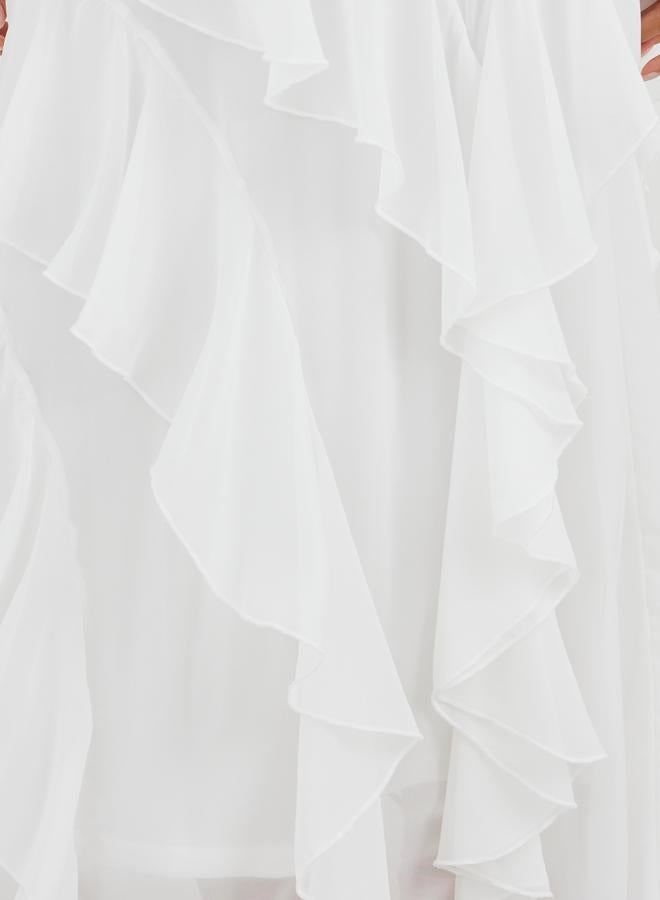 Styli Solid Halter Neck Ruffled Tiered Maxi Dress - Image 5