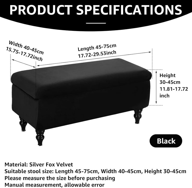 windforgecraft Storage Ottoman Cover Stretch Rectangle Storage Bench Cover Velvet Storage Bench Cover Slipcover Folding Storage with Elastic Bands Footrest Stool Slipcover for Living Room (Black) - Image 2