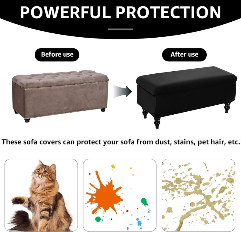 windforgecraft Storage Ottoman Cover Stretch Rectangle Storage Bench Cover Velvet Storage Bench Cover Slipcover Folding Storage with Elastic Bands Footrest Stool Slipcover for Living Room (Black) - Image 5