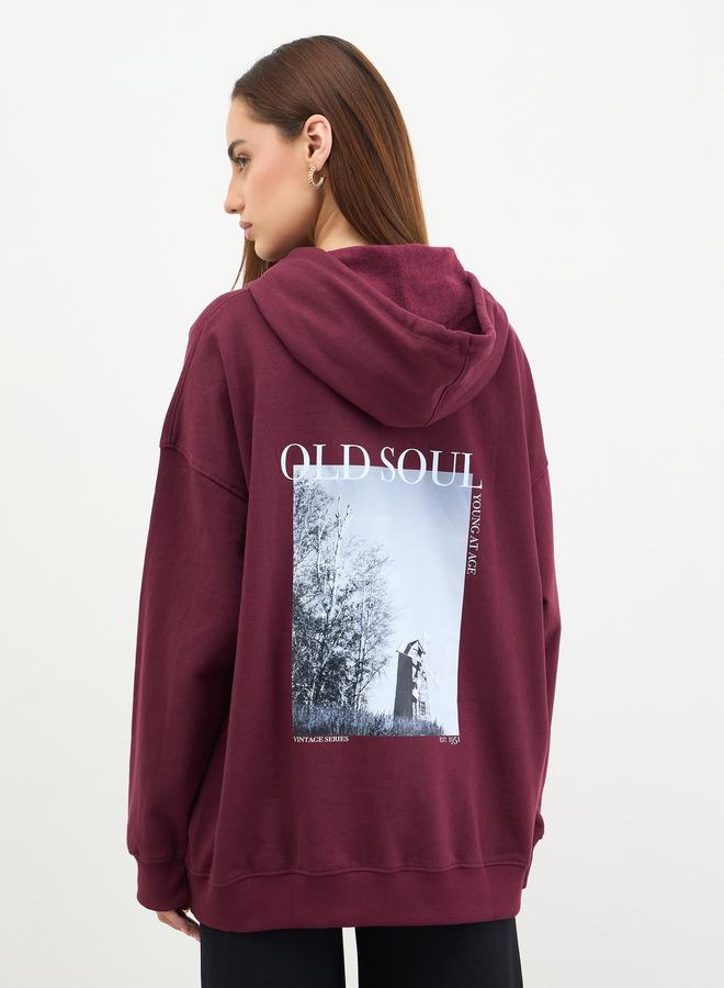 ستايلي هودي طويل مطبع بطبعة جرافيك - Image 5