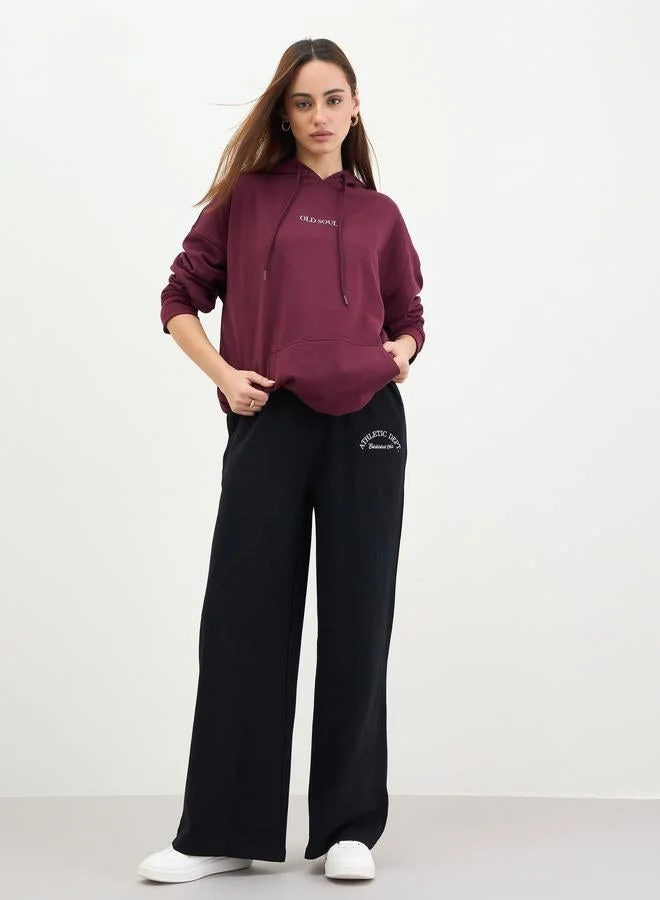 Styli Burgundy Graphic Print Longline Hoodie