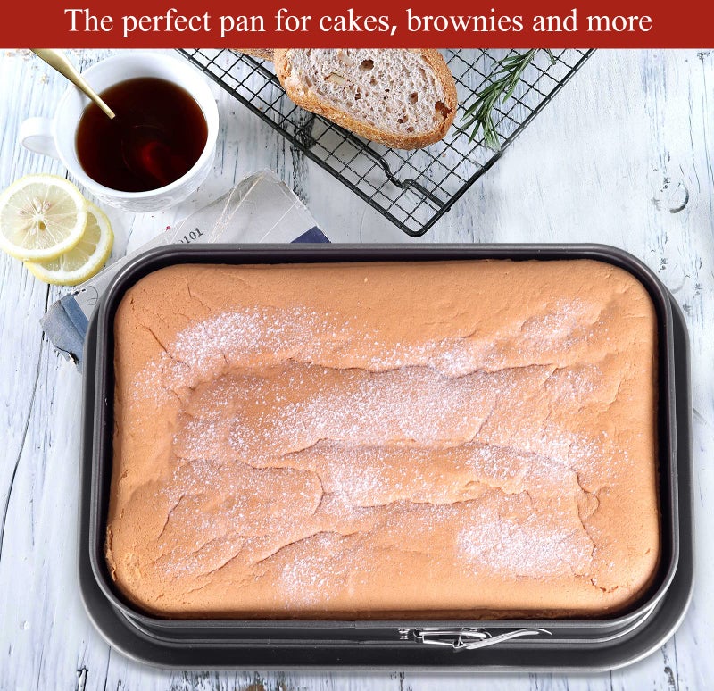 Kenond Large Springform Cake Pan, 14 x 11-Inch Rectangle Cheesecake Pan, Tiramisu Bakeware with 50Pcs Wax Paper, 3Pcs Spatula Set, Non-Stick Baking Pan Mold Leakproof - Image 4