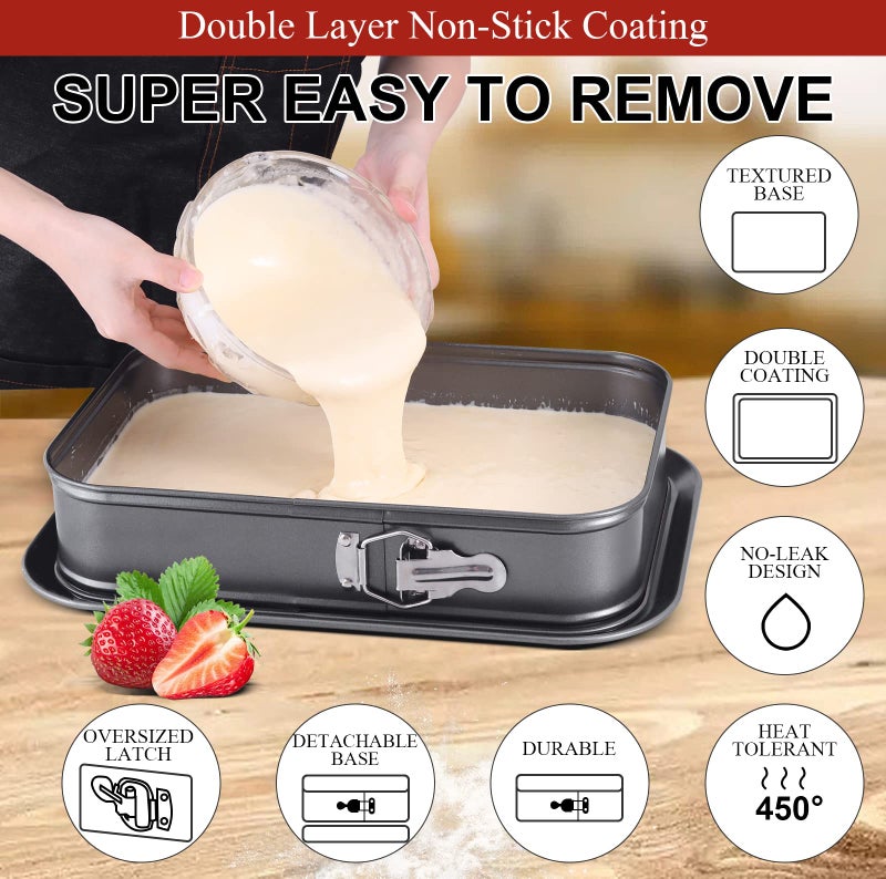Kenond Large Springform Cake Pan, 14 x 11-Inch Rectangle Cheesecake Pan, Tiramisu Bakeware with 50Pcs Wax Paper, 3Pcs Spatula Set, Non-Stick Baking Pan Mold Leakproof - Image 3