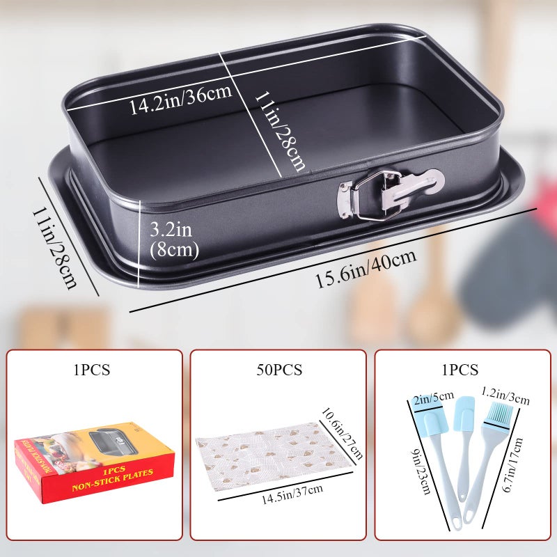 Kenond Large Springform Cake Pan, 14 x 11-Inch Rectangle Cheesecake Pan, Tiramisu Bakeware with 50Pcs Wax Paper, 3Pcs Spatula Set, Non-Stick Baking Pan Mold Leakproof - Image 2