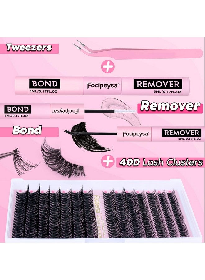 Focipeysa Eyelash Extension Kit D Curl Lash Clusters 280Pcs Diy Lash Extension Kit 40D Individual Lashes With Lash Bond And Remover Lash Applicator Diy Lashes Kit For Individual Eyelashes Beginners - Image 3
