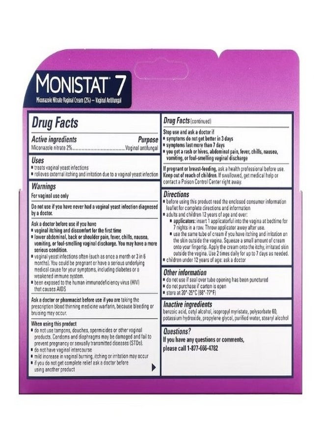 Monistat 7 Day Treatment Cream 7 Disposable Applicators  1.59 oz 45 g Tube  - Image 2