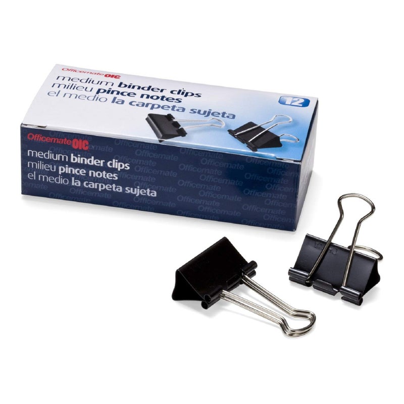Officemate Medium Binder Clips, Black, 12 count (Pack of 12) - Image 1
