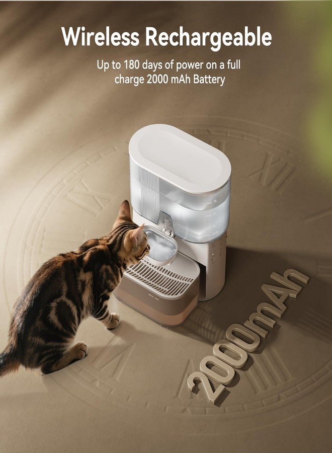 FEELNEEDY Wireless Cat Water Fountain No Filters, Wastewater Separation, FEELNEEDY Stainless Steel Bowl, 3.5L Pet Water Fountain for Cats & Dogs Dispenser, White - Image 5