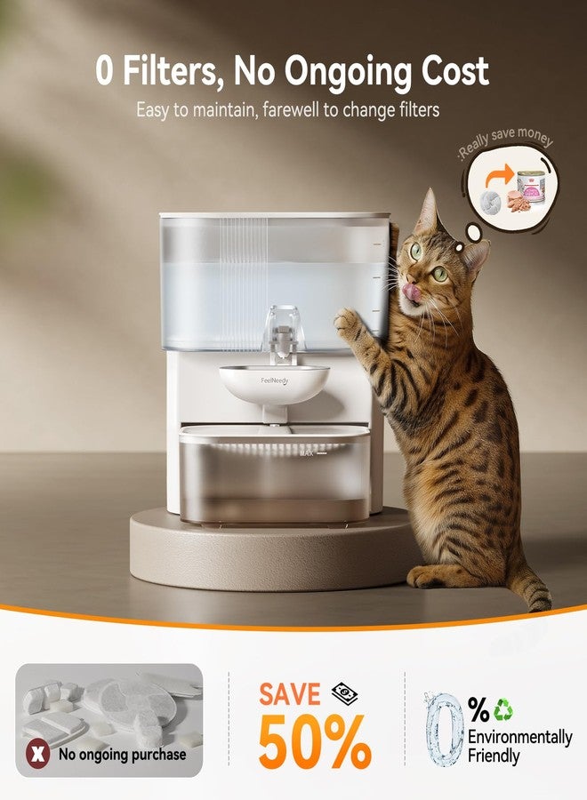 FEELNEEDY Wireless Cat Water Fountain No Filters, Wastewater Separation, FEELNEEDY Stainless Steel Bowl, 3.5L Pet Water Fountain for Cats & Dogs Dispenser, White - Image 3