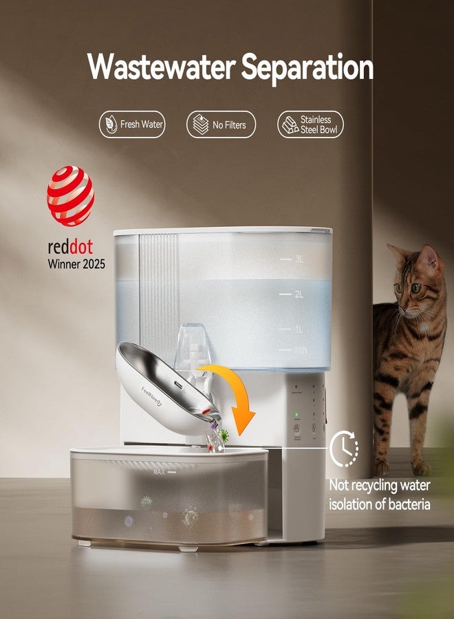 FEELNEEDY Wireless Cat Water Fountain No Filters, Wastewater Separation, FEELNEEDY Stainless Steel Bowl, 3.5L Pet Water Fountain for Cats & Dogs Dispenser, White - Image 2