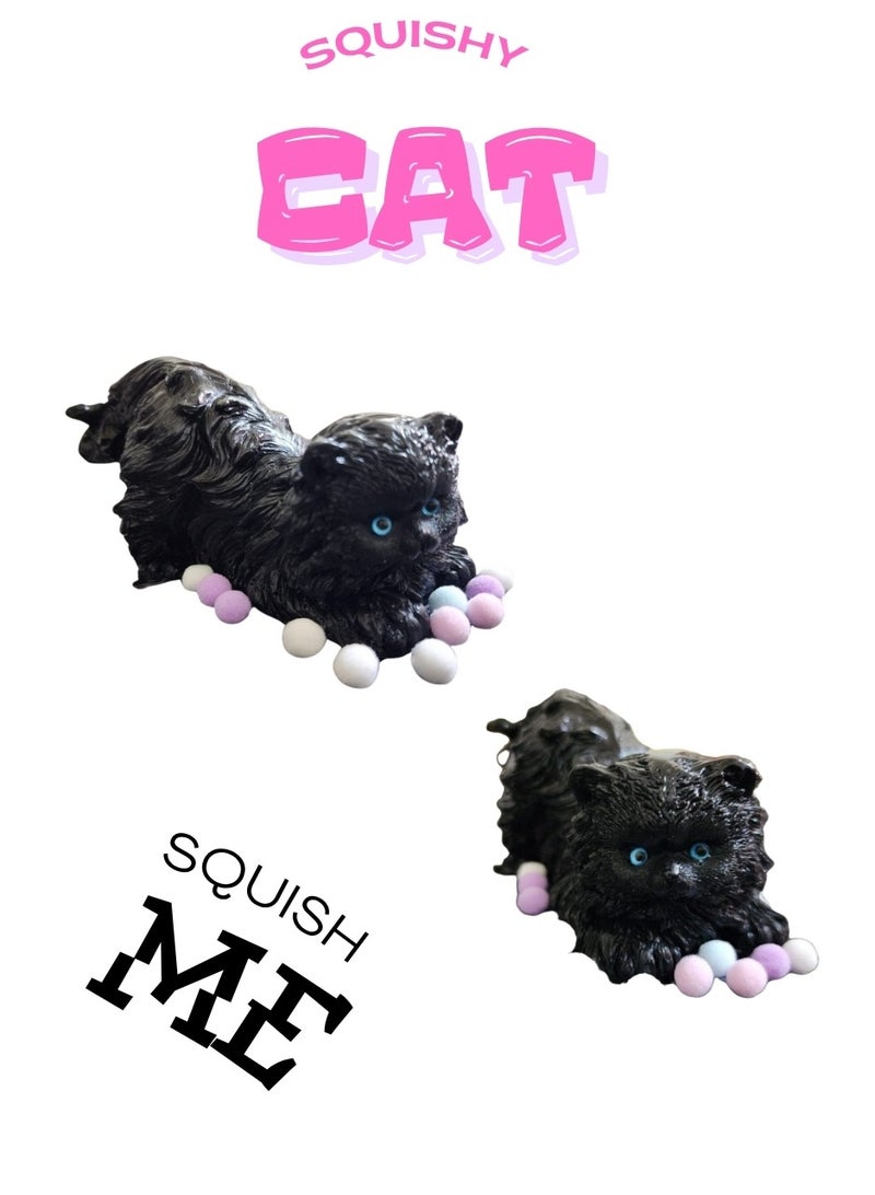 Black Squishy Cat Toy – Cute Stress Relief Kawaii Cat Squishies for Kids & Adults | Soft Slow Rising Cat Stress Ball Toy | Perfect for Anxiety Relief, Relaxation & Office Desk Decoration - Image 1