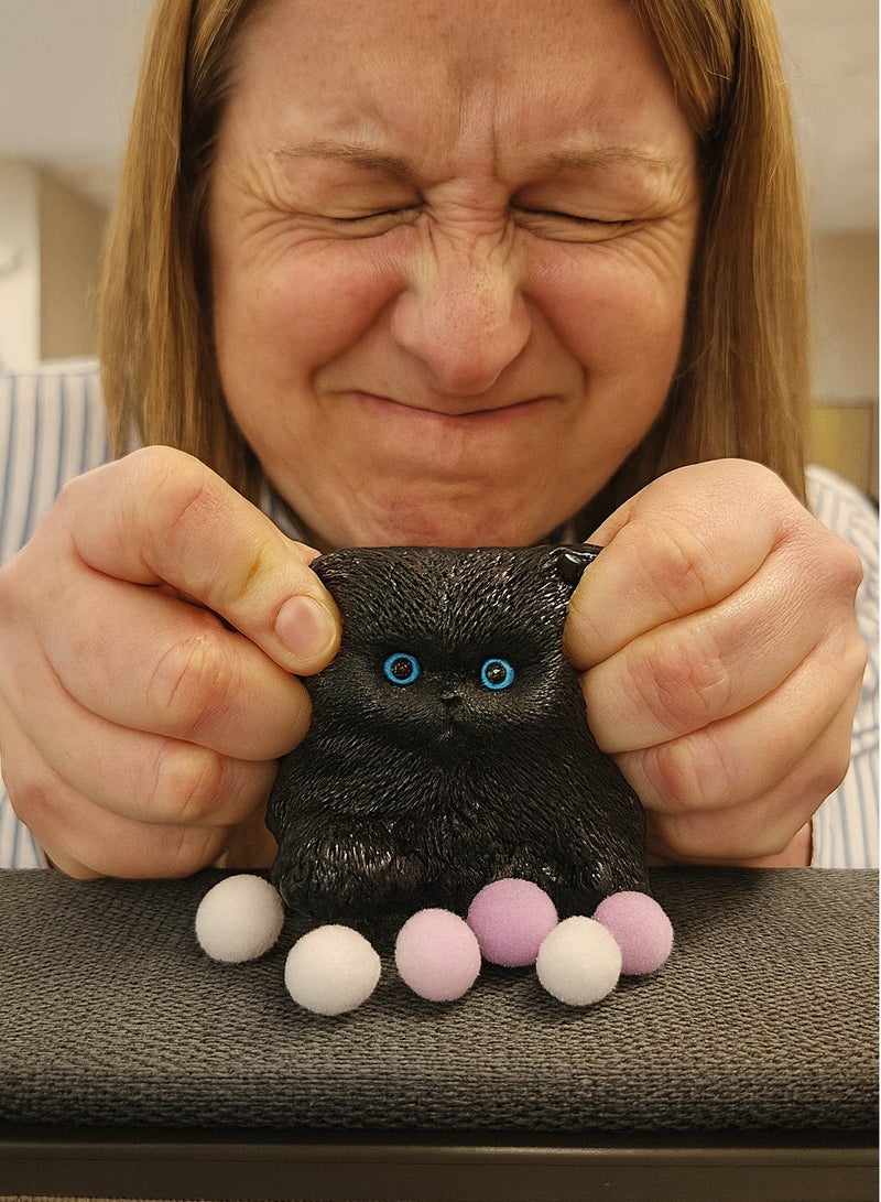 Black Squishy Cat Toy – Cute Stress Relief Kawaii Cat Squishies for Kids & Adults | Soft Slow Rising Cat Stress Ball Toy | Perfect for Anxiety Relief, Relaxation & Office Desk Decoration - Image 2