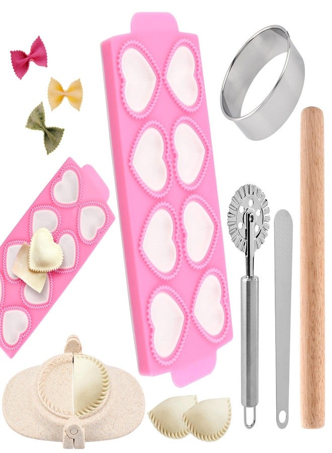 Yonderfume Ravioli Maker Press Ravioli Press Mold Set Heart Ravioli-Stamp Maker Cutter with Wood Rolling Pin, 2.6" Empanada Maker-Press Kit and Ravioli-Wheel, Ravioli-Stamp Making Tools - Image 1