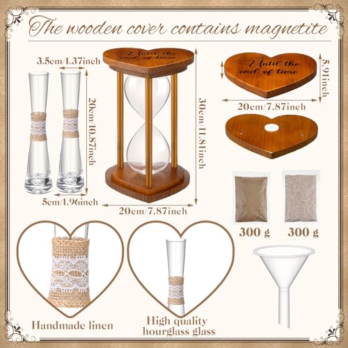Anglechic Unity Sand for Wedding Ceremony Set Include Wooden Unity Hour Glass 2 Vase 2 Bag Sand 1 Funnel for Wedding Engagement Anniversary Table Decorations(Brown,Farmhouse) - Image 3