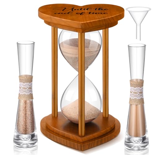 Anglechic Unity Sand for Wedding Ceremony Set Include Wooden Unity Hour Glass 2 Vase 2 Bag Sand 1 Funnel for Wedding Engagement Anniversary Table Decorations(Brown,Farmhouse) - Image 1