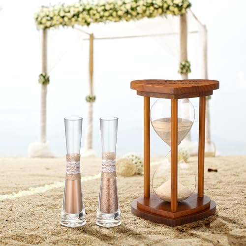 Anglechic Unity Sand for Wedding Ceremony Set Include Wooden Unity Hour Glass 2 Vase 2 Bag Sand 1 Funnel for Wedding Engagement Anniversary Table Decorations(Brown,Farmhouse) - Image 4