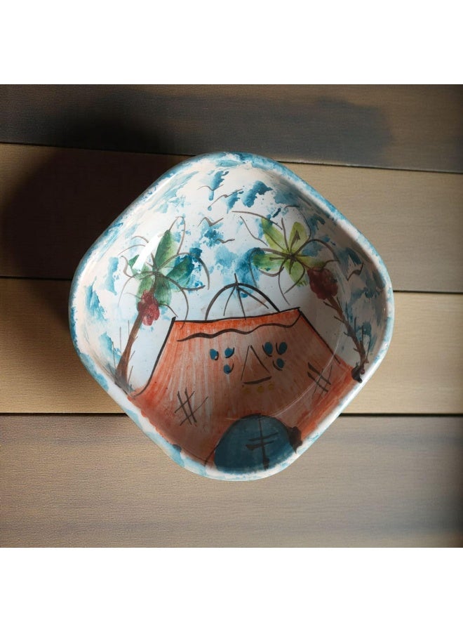 كلور زون بوتري بوله رسم يدوي من الفخار والخزف - آمنة في الفرن والميكروويف" يتحمل درجات الحراره المباشره وغير المباشره, شعله اوداخل الفرن - Image 1