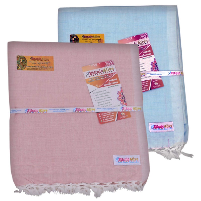 EthnicAlive NIC Bhagalpuri Handloom Organic 100 Pure Silk Blue and Brown Chadar Combo Pack - Image 1