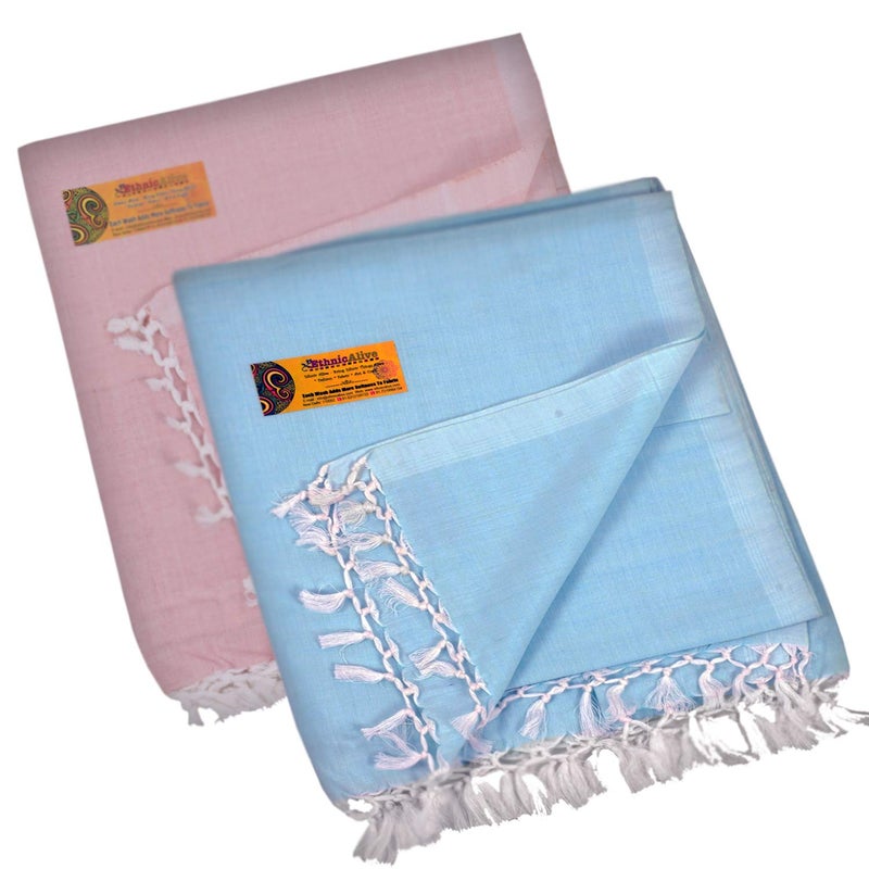 EthnicAlive NIC Bhagalpuri Handloom Organic 100 Pure Silk Blue and Brown Chadar Combo Pack - Image 2