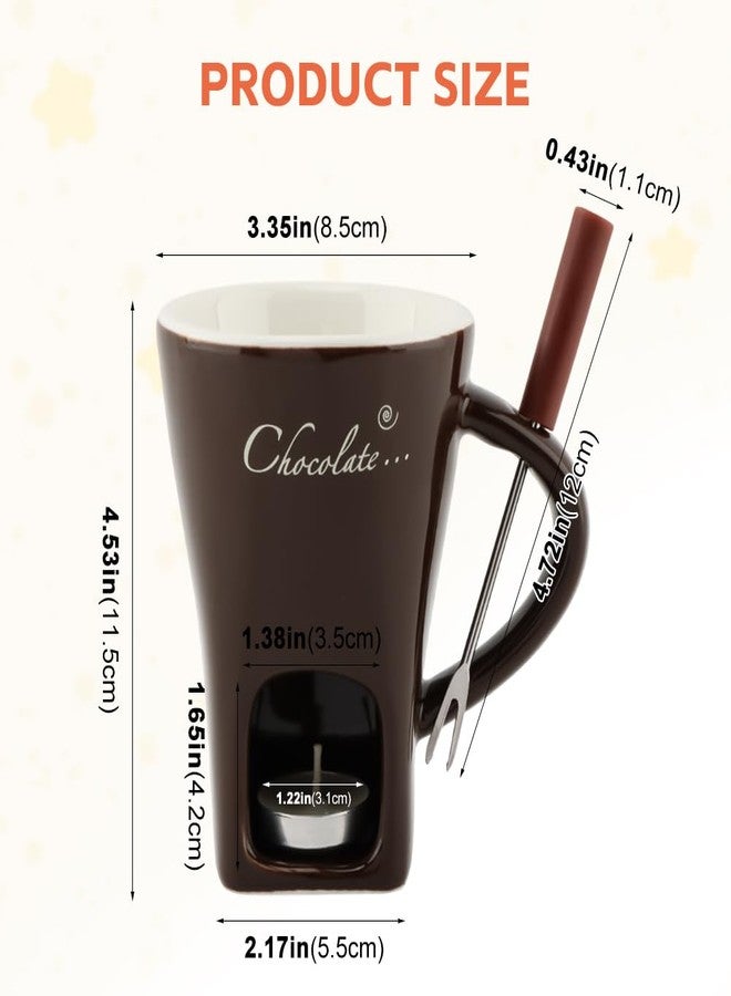 WeiLingBo Chocolate Fondue Cup,Chocolate Fondue Mug with Fork and Candle,Ceramic Chocolate Melting Cup for Birthday Date Night Birthday Wedding Gifts (11.5 * 5.5 * 8.5cm,COLOR:Black) - Image 2