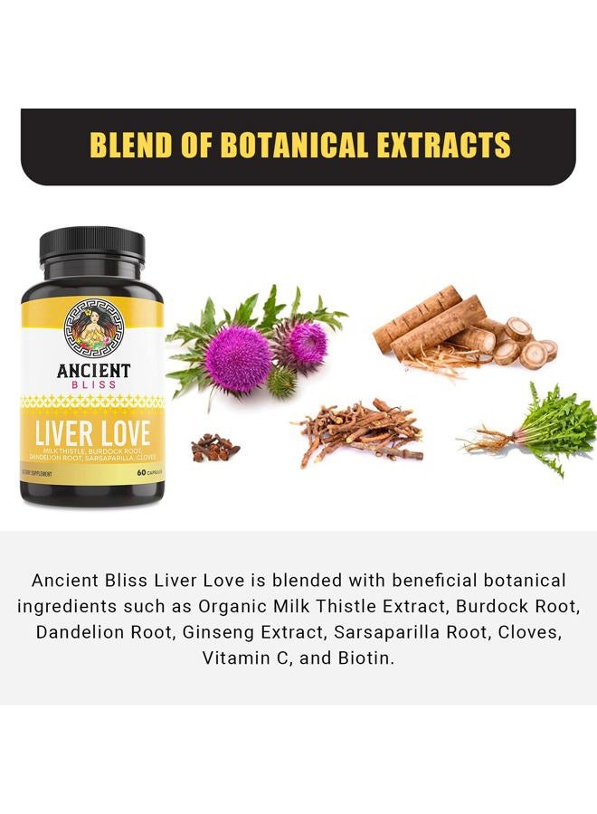 Ancient Bliss Liver Love - Liver Detox, Liver Cleanse Detox Repair, Liver Support, Liver Supplement, Milk Thistle Liver Detox, Everyday Liver Vitamins for Women and Men (60 Capsules) - Image 3