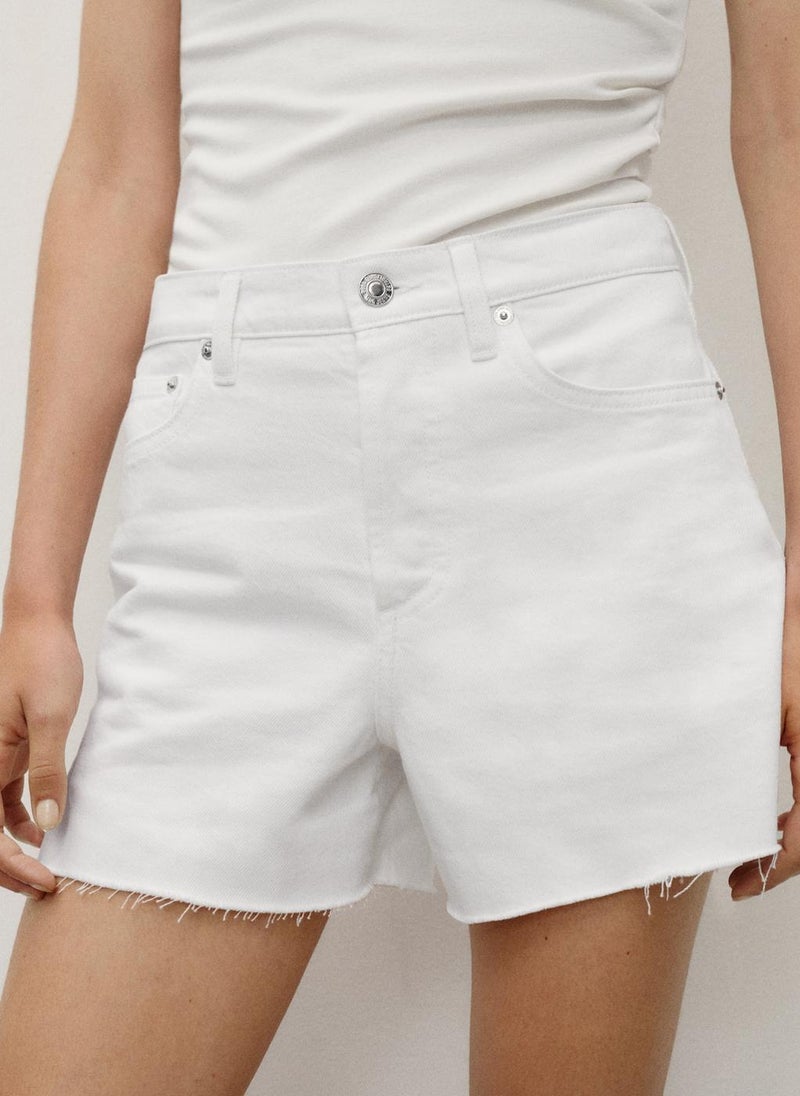MANGO Frayed Hem Denim Shorts  - Image 1