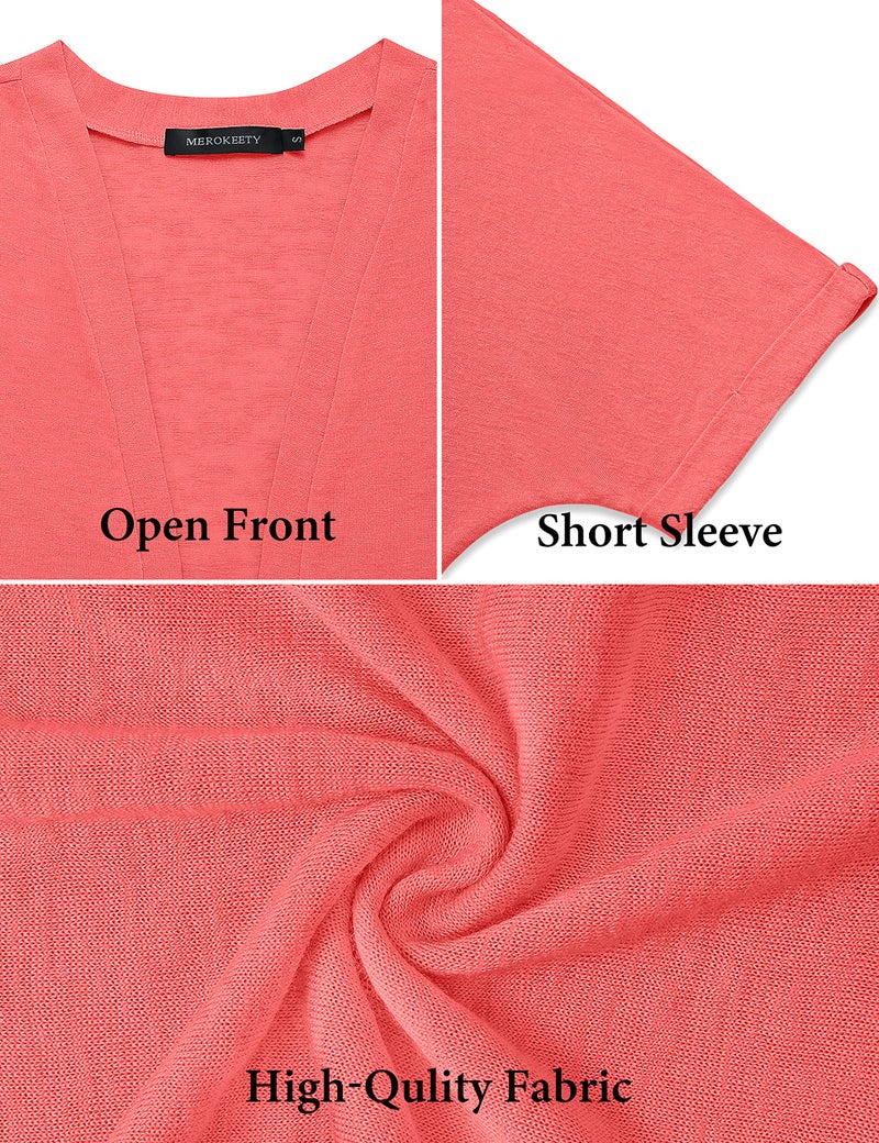 MEROKEETY Womens 2025 Summer Lightweight Cardigan Short Sleeve Open Front Casual Loose Cover Ups,Coral,L - Image 5
