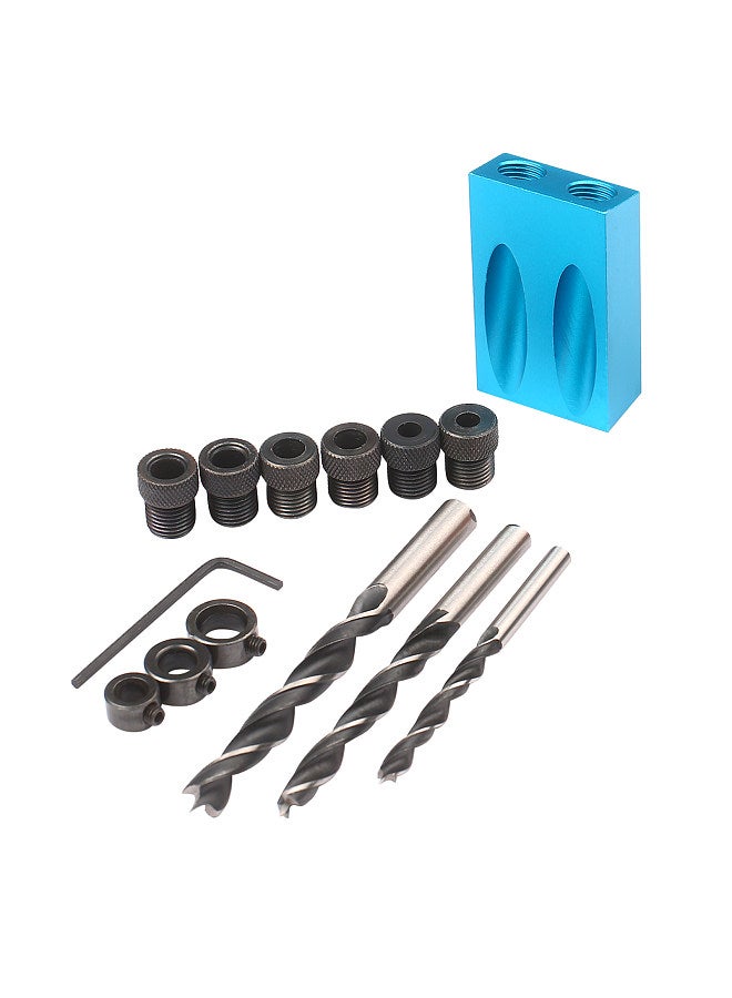 14pcs Pocket Hole Jig Kit  8mm 10mm 15 Degree Angle Drill Guide Woodwoorking Tool Inclined Hole Jig Hole Puncher Locator Jig Drill Bit Carpentry Tools