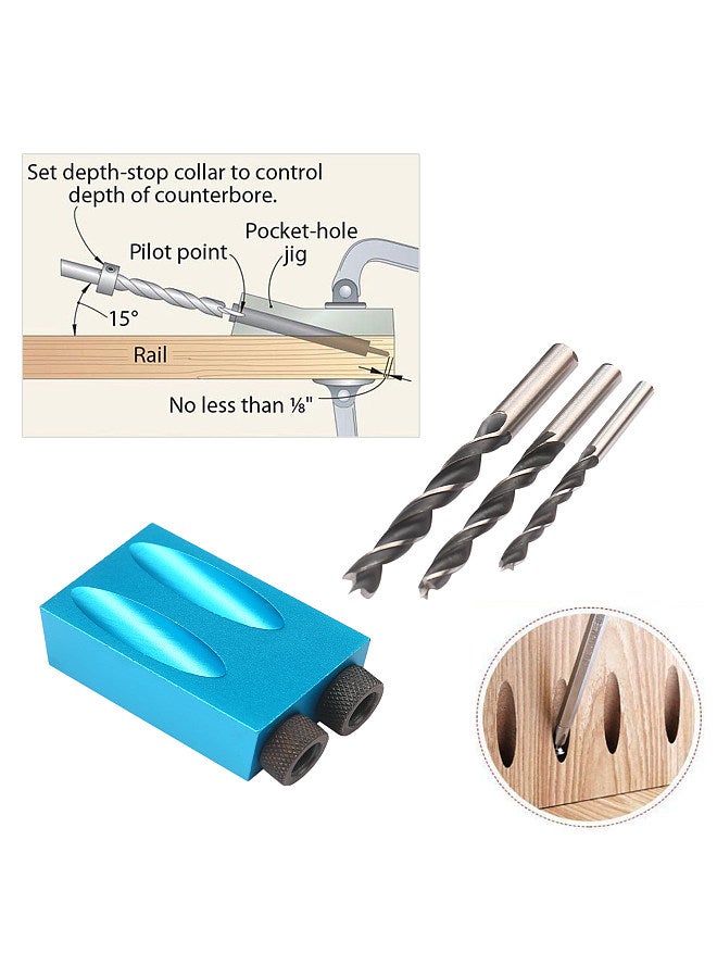 14pcs Pocket Hole Jig Kit  8mm 10mm 15 Degree Angle Drill Guide Woodwoorking Tool Inclined Hole Jig Hole Puncher Locator Jig Drill Bit Carpentry Tools
