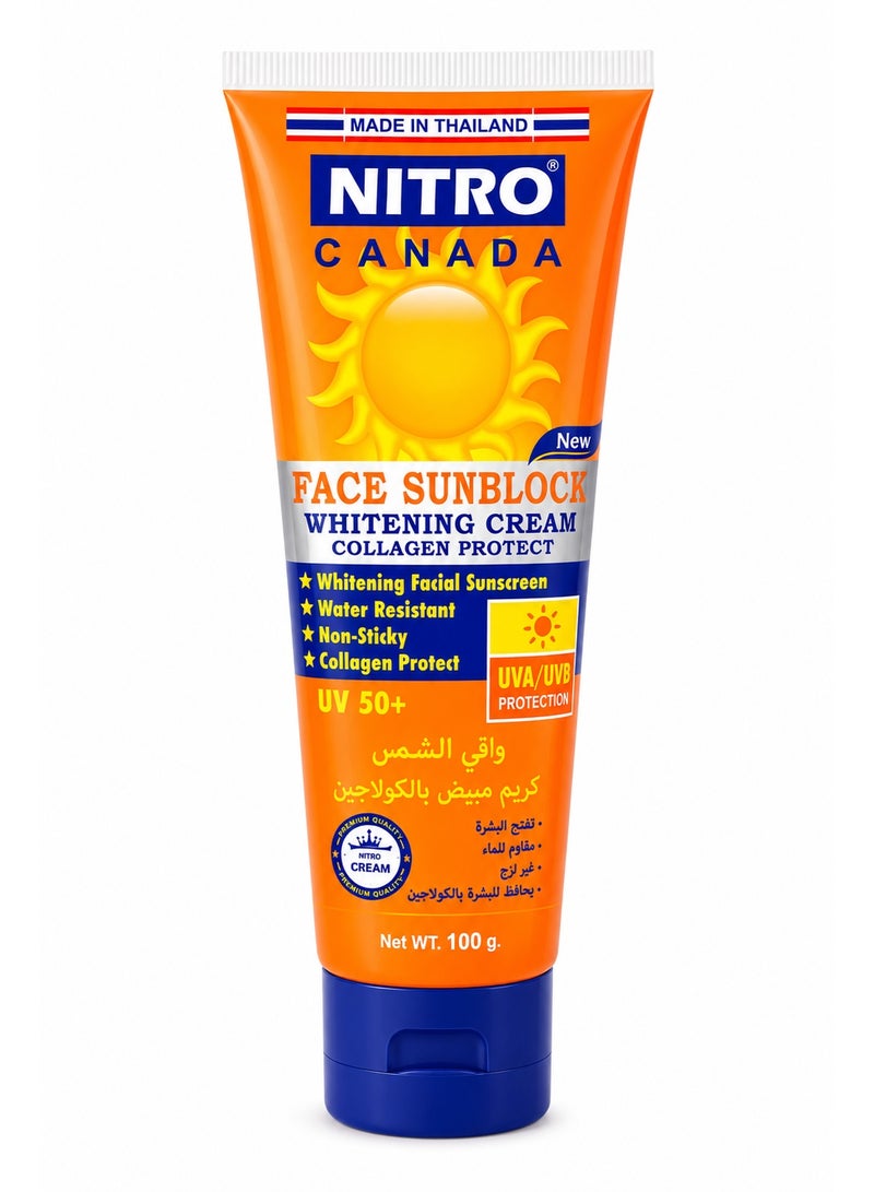 NITRO CANADA Face Sunblock SPF 50+ Collagen Protect UV Defense Cream, 100g - Image 1