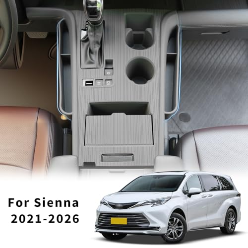 Arcoche Center Console Cover with Organize for Toyota Sienna 2021-2026 Central Control Gear Shift Panel Trim Cover Silicone Panel Frame(Gray) - Image 2