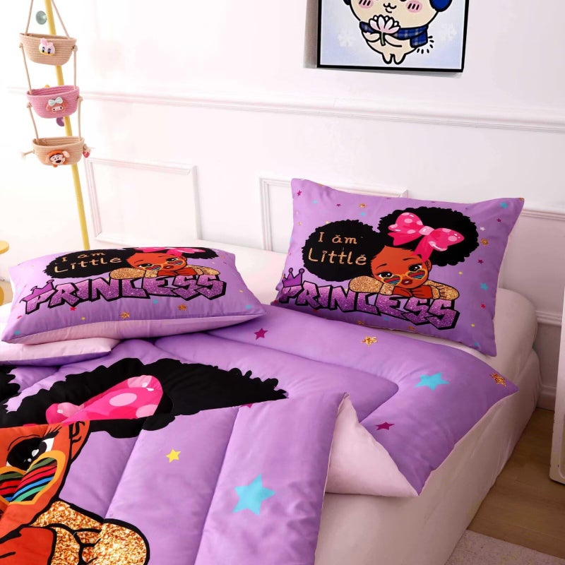 GRAT TIOC Little Black Girl Comforter Set Twin,Black Girl Magic Bedding Set,Cute Afro Peekaboo Comforter Set,Melanin Princess Bed Bedroom Sets - Image 5