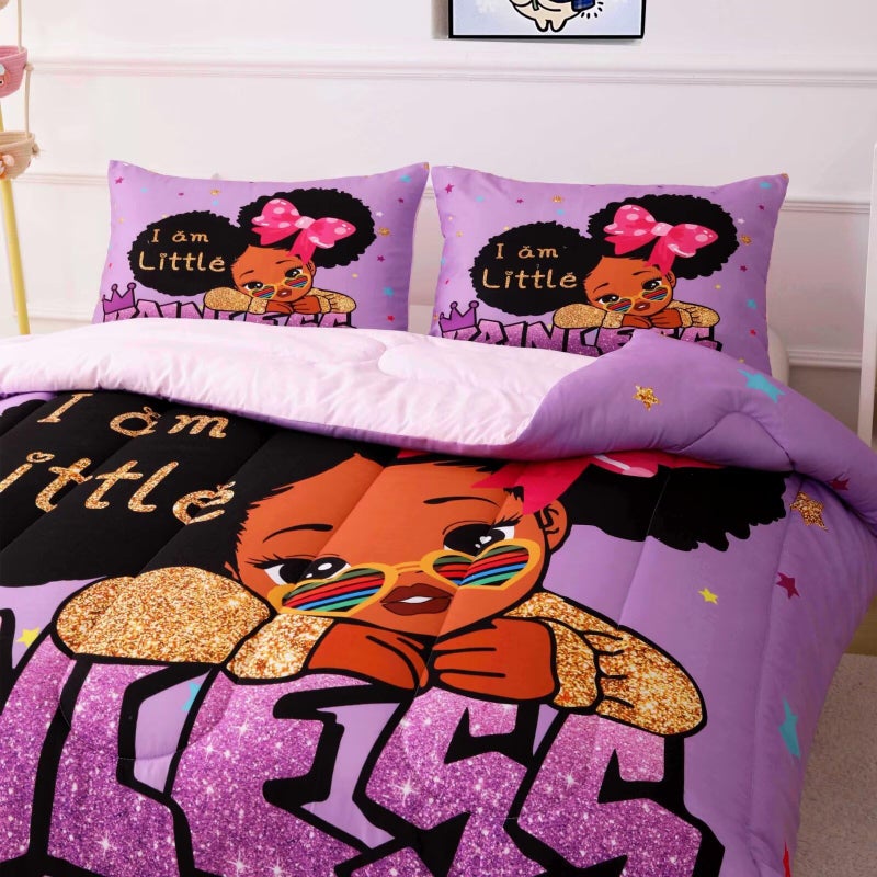 GRAT TIOC Little Black Girl Comforter Set Twin,Black Girl Magic Bedding Set,Cute Afro Peekaboo Comforter Set,Melanin Princess Bed Bedroom Sets - Image 4