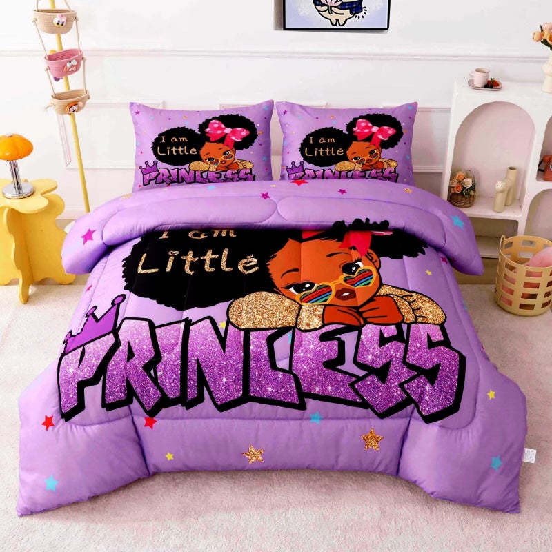GRAT TIOC Little Black Girl Comforter Set Twin,Black Girl Magic Bedding Set,Cute Afro Peekaboo Comforter Set,Melanin Princess Bed Bedroom Sets - Image 1