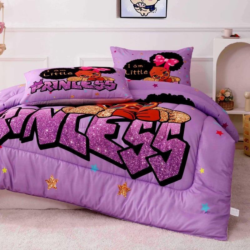 GRAT TIOC Little Black Girl Comforter Set Twin,Black Girl Magic Bedding Set,Cute Afro Peekaboo Comforter Set,Melanin Princess Bed Bedroom Sets - Image 3