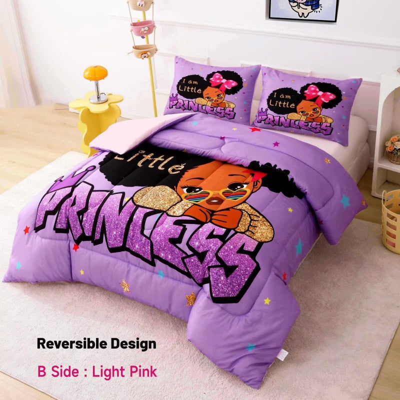 GRAT TIOC Little Black Girl Comforter Set Twin,Black Girl Magic Bedding Set,Cute Afro Peekaboo Comforter Set,Melanin Princess Bed Bedroom Sets - Image 2