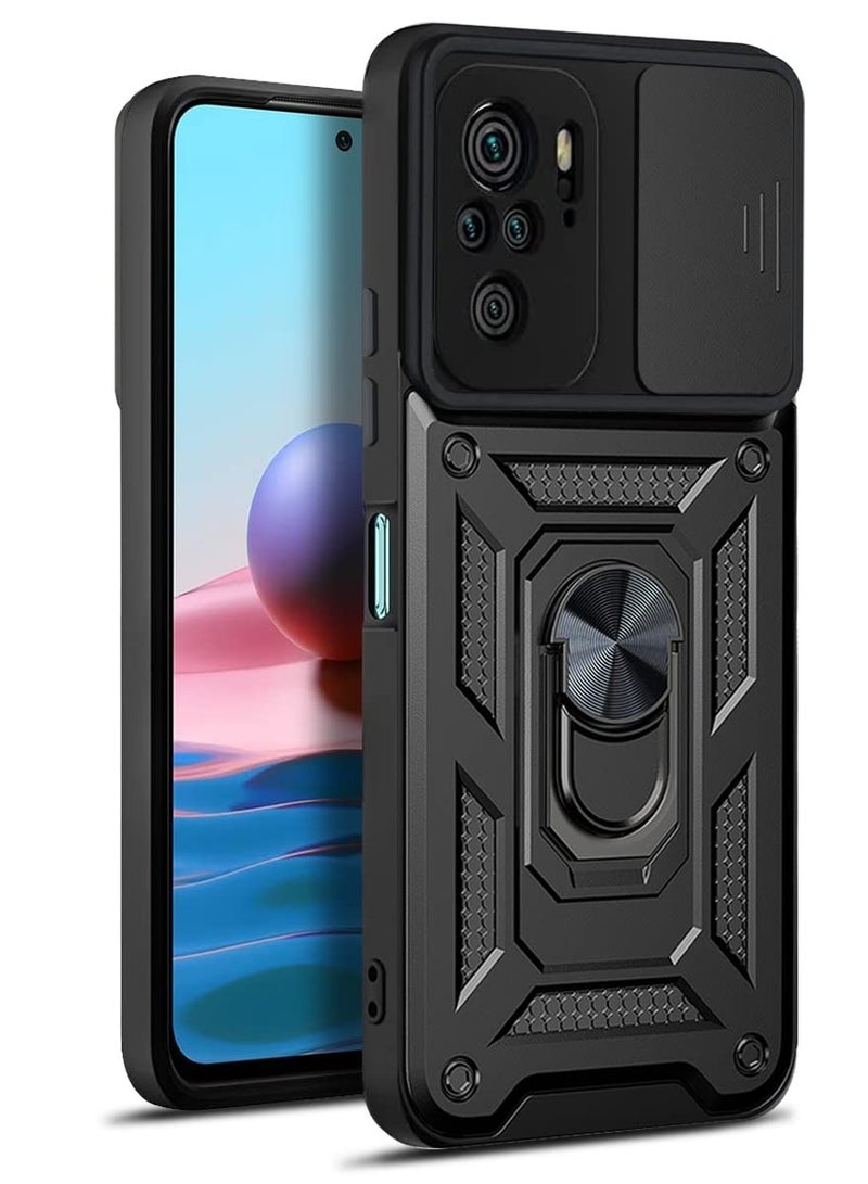 جراب حمايه ويندو مقاوم للصدمات وحمايه للكاميرا مزود بدبله معدنيه متوافق مع Redmi Note 10s / Redmi Note 10 4G (اسود)