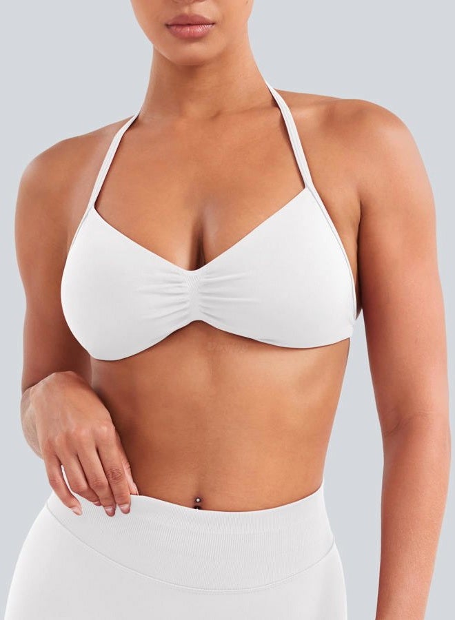 VOYJOY Impact Strappy Sports Bra Adjustable Padded Workout Gym Yoga Bra Crop Top for Women, White, L - Image 3