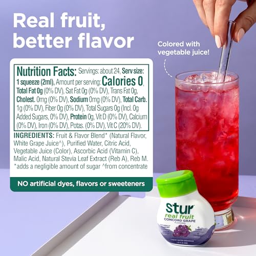 Stur Liquid Water Enhancer | Concord Grape | Naturally Sweetened | High in Vitamin C & Antioxidants | Sugar Free | Zero Calories | Keto | Vegan | 5 Bottles, Makes 120 Drinks - Image 2