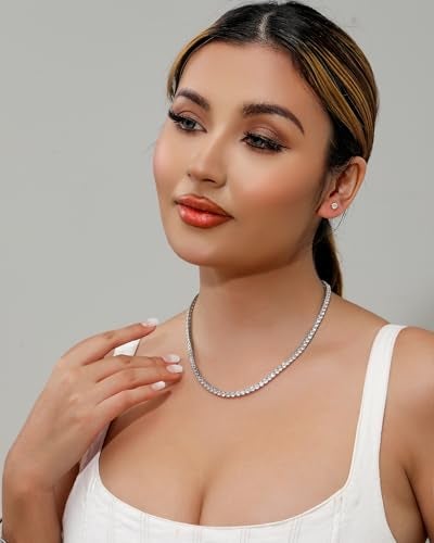 Lulu Mel Tennis Necklace for Women Men 304050mm Gold Plated Classic silver Tennis Chain Choker Necklace 1624 Inches Iced Out 5A Cubic Zirconia Stones Diamond Chain Lady Fashion Dainty Jewelry 18 Inch 4mm Silver - Image 3