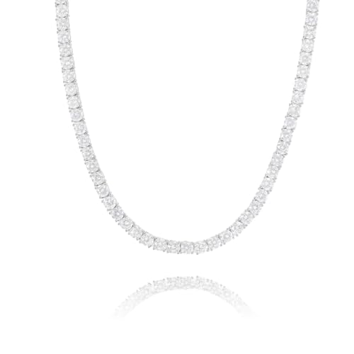 Lulu Mel Tennis Necklace for Women Men 304050mm Gold Plated Classic silver Tennis Chain Choker Necklace 1624 Inches Iced Out 5A Cubic Zirconia Stones Diamond Chain Lady Fashion Dainty Jewelry 18 Inch 4mm Silver - Image 1