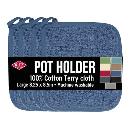 RITZ Terry Potholder & Hot Pad: Unparalleled Heat Resistant, Durable 100% Cotton – Ergonomically Designed for Optimal Grip – Easy-Care Machine Washable – 4-Pack, Federal Blue - Image 1