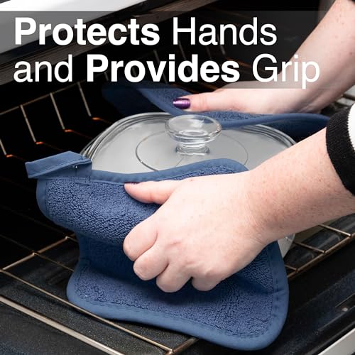 RITZ Terry Potholder & Hot Pad: Unparalleled Heat Resistant, Durable 100% Cotton – Ergonomically Designed for Optimal Grip – Easy-Care Machine Washable – 4-Pack, Federal Blue - Image 5