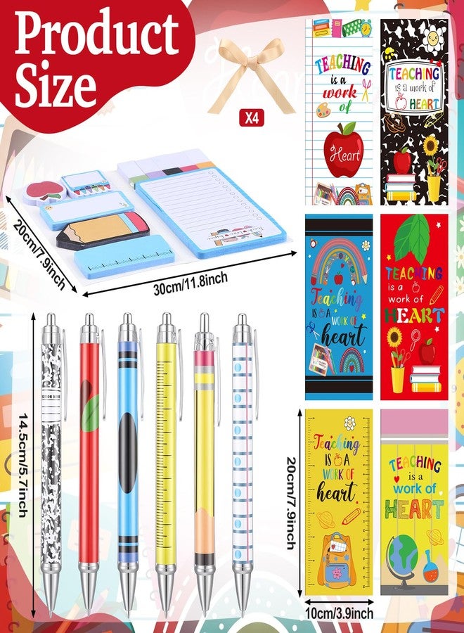 Epakh 6 Sets /36 Pcs Back to School Teacher Appreciation Gifts Bulk Classroom Sticky Note Pen Set with Bow Ribbon Apple Composition Crayon Pencil Rule Shape Self Stick Notes for Teacher Student - Image 3