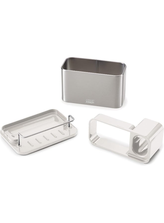 Joseph Joseph حامل أدوات المطبخ من جوزيف جوزيف سرفس، حامل أدوات مع إسفنجة، فرشاة وحامل منظف، فولاذ مقاوم للصدأ/حجر - Image 3
