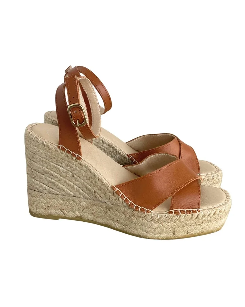 SHOEQ Tan Lucia Espadrille Wedge for Women | Best Price UAE
