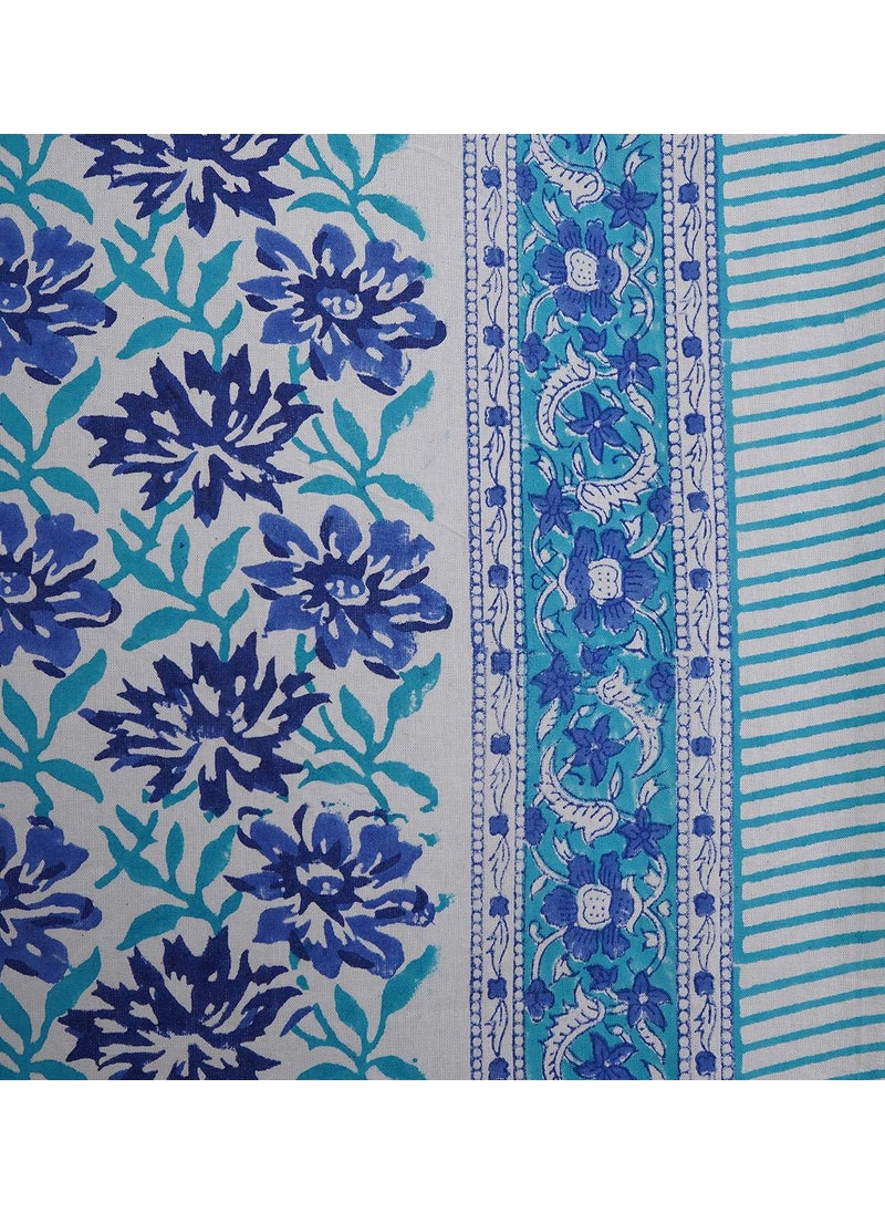 GK Textiles GK Textiles Jaipuri Hand Block Mughal Bagh Print Cotton 180 TC King Bedsheet with 2 Pillow Cover Blue King  - Image 4