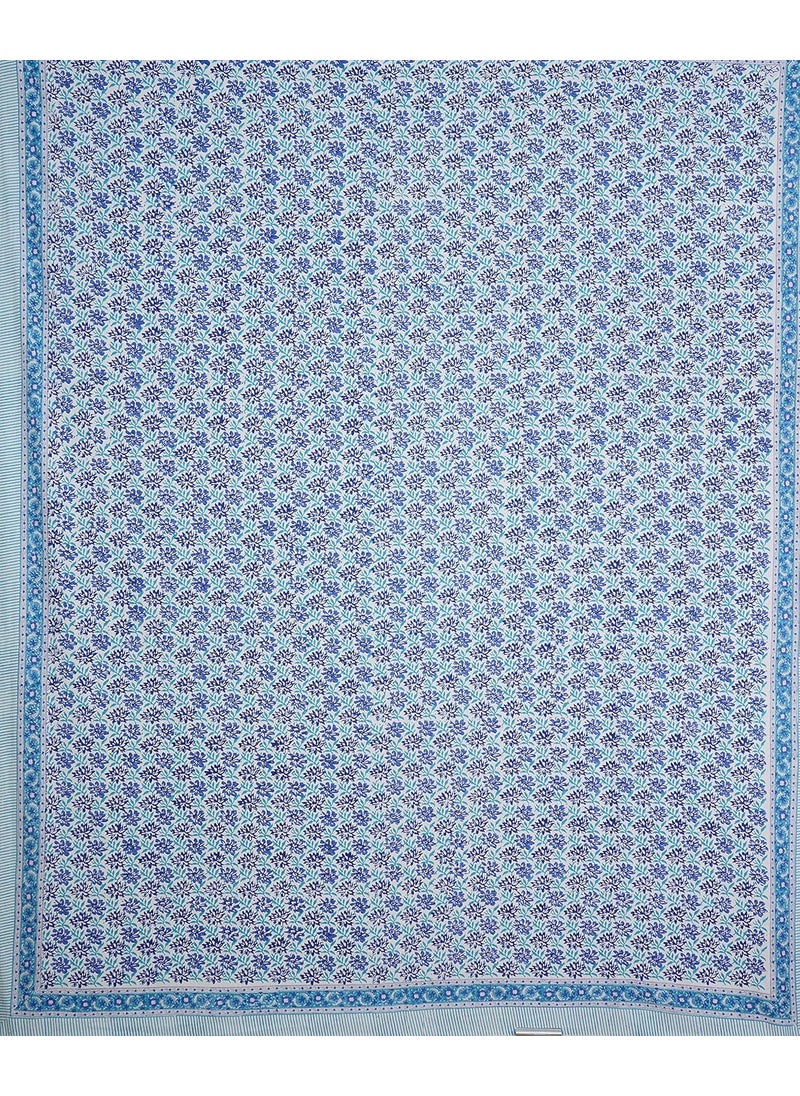 GK Textiles GK Textiles Jaipuri Hand Block Mughal Bagh Print Cotton 180 TC King Bedsheet with 2 Pillow Cover Blue King  - Image 2